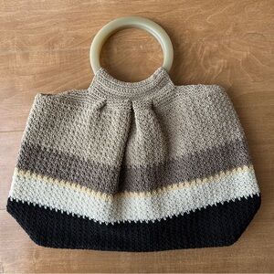 Liz Claiborne Vintage Woven Top Handle Handbag, Black/Tan Beach Bag